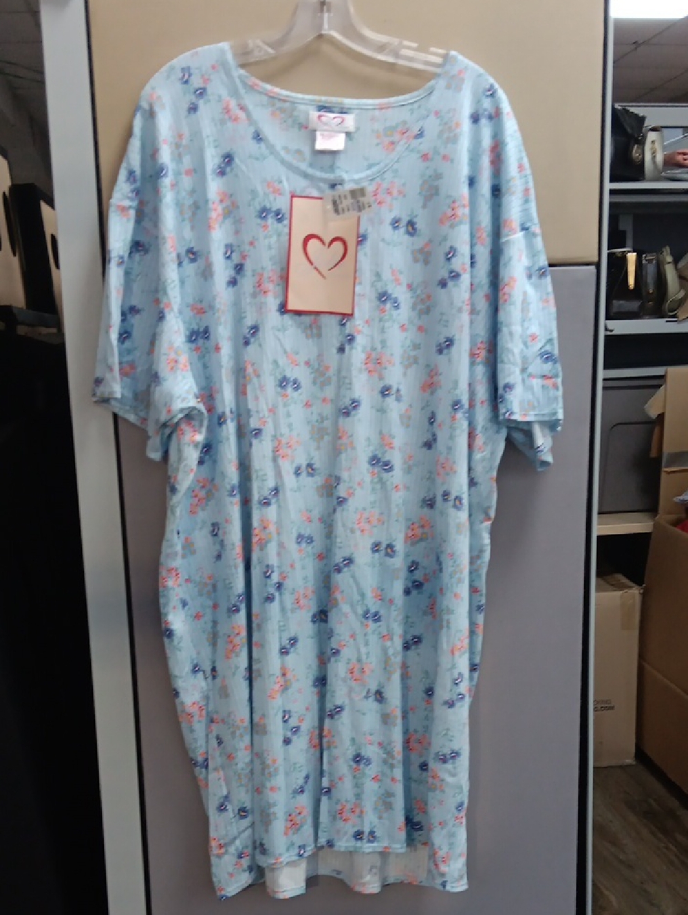 Womens' Light Blue Floral Nightgown - Soft Cotton Pajama Dress